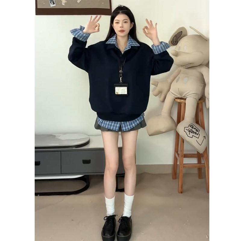 大码胖mm美式高级感拼接假两件卫衣女秋季韩系宽松显瘦设计感上衣,淘宝优惠券,粉丝福利购,淘宝优惠卷