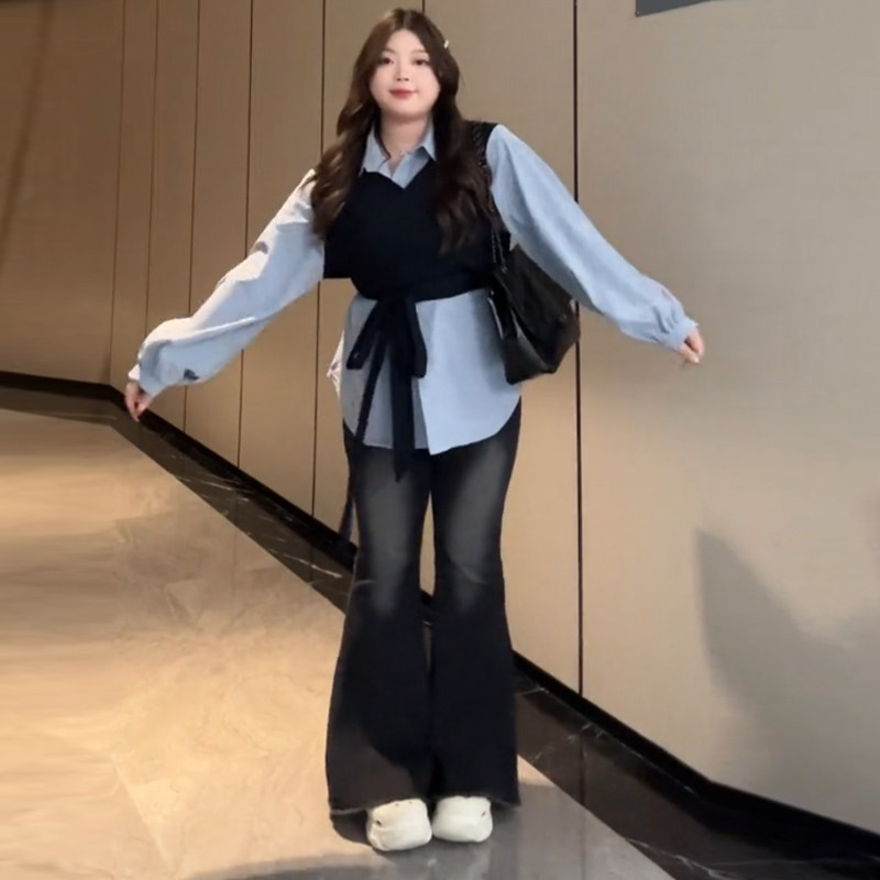 大码微胖mm宽松别致假两件衬衫收腰上衣夏季显瘦百搭气质高腰衬衣,淘宝优惠券,粉丝福利购,淘宝优惠卷