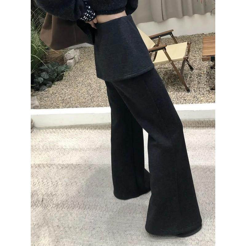 大码胖mm高腰垂感叠穿裙裤女2025春装新款小众设计感微喇叭马蹄裤,淘宝优惠券,粉丝福利购,淘宝优惠卷