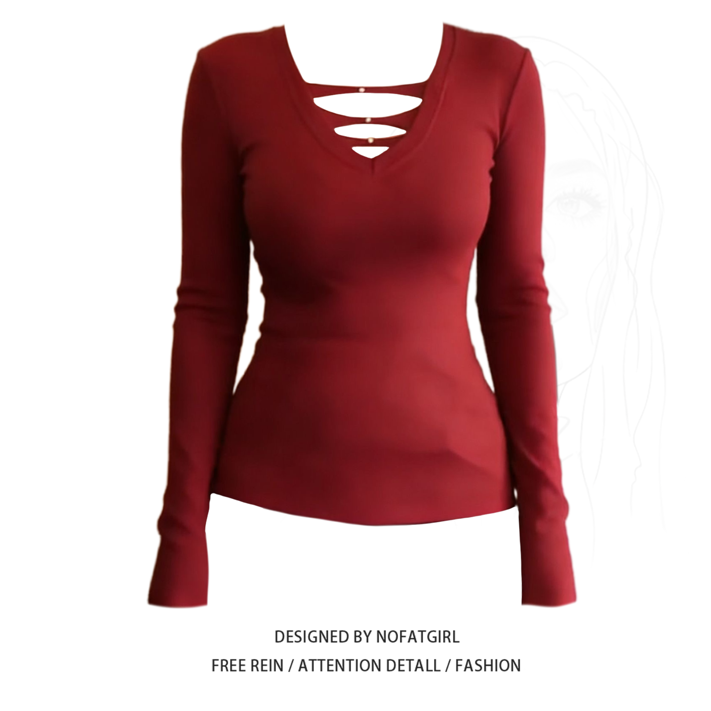 大码胖mm红色V领长袖镂空内搭上衣女早春辣妹修身显瘦百搭打底衫,淘宝优惠券,粉丝福利购,淘宝优惠卷