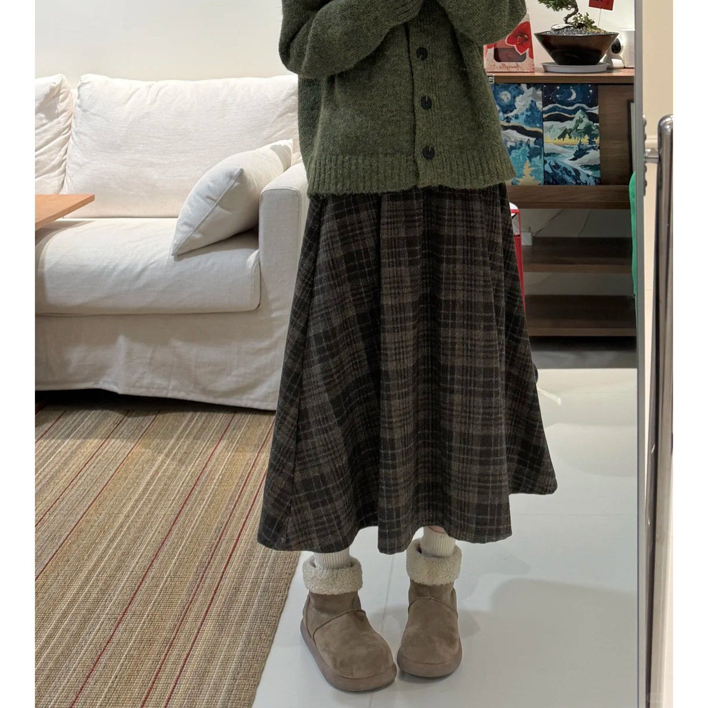 高级感绝美半身裙女冬大码胖mm复古棕咖色毛呢格子裙梨形a字伞裙,淘宝优惠券,粉丝福利购,淘宝优惠卷