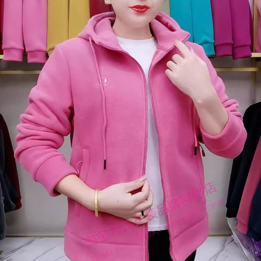 加绒加厚摇粒绒外套女秋冬新款休闲连帽拉链开衫宽松时尚保暖夹克,淘宝优惠券,粉丝福利购,淘宝优惠卷