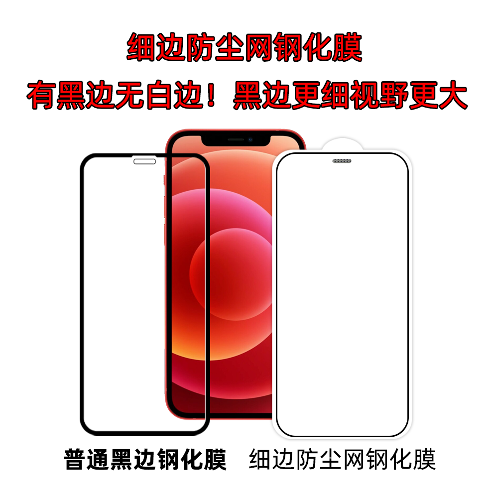 适用苹果iPhone12mini/xs/11promax防爆钢化膜细边小边全屏防尘网 - 图0