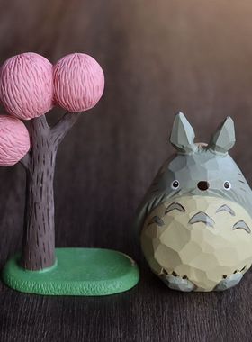 手工木雕龙猫桌面摆件车载公仔宫崎骏动漫男女生节日装饰礼物手办