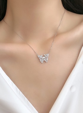 蝴蝶锆石珍珠项链女O子链