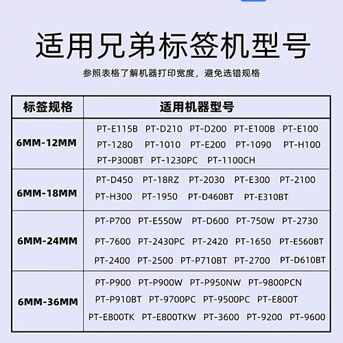 适用兄弟标签机色带12MM9 24 36 PT-D210 D450 P300BT 18RZ打印纸 - 图1