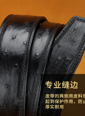 男士皮带真鸵鸟皮无拼接裤腰带身
