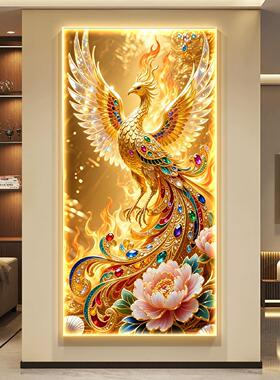 孔雀高级感过道走廊尽头挂画入户正对门壁灯画凤凰呈祥玄关装饰画