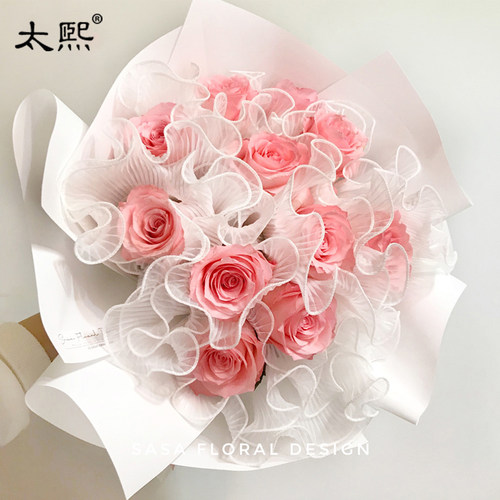 韩式波浪纱鲜花花束包装网纱纱包花纸材料玫瑰蕾丝包玫瑰花的纱网 - 图2