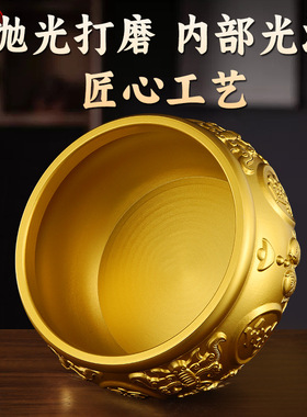新款聚宝盆纯黄铜米缸招财摆件