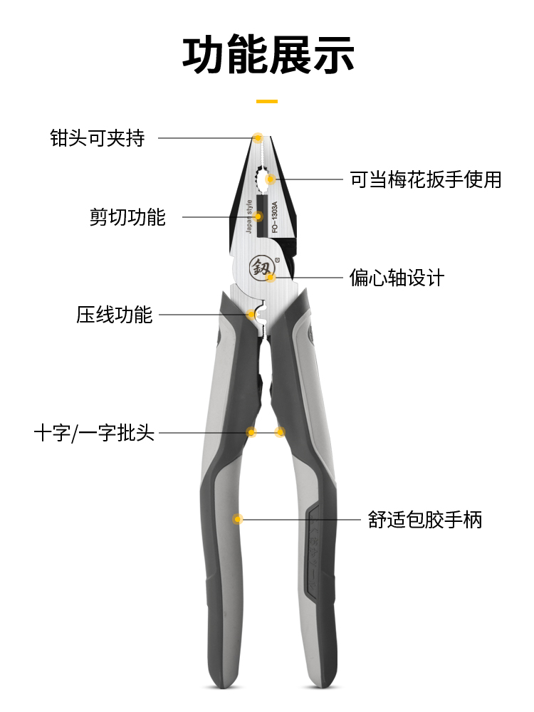 福冈老虎钳8寸多功能钢丝钳德国进口工业级尖嘴钳斜口钳五金工具-图2