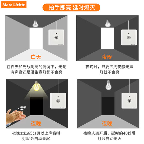 86型暗装楼梯LED节能声光控感应延时二线家用220v声控开关面板 - 图2