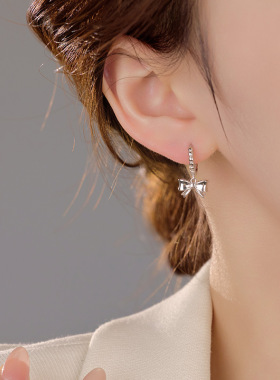 s925纯银蝴蝶结耳钉女手工饰品