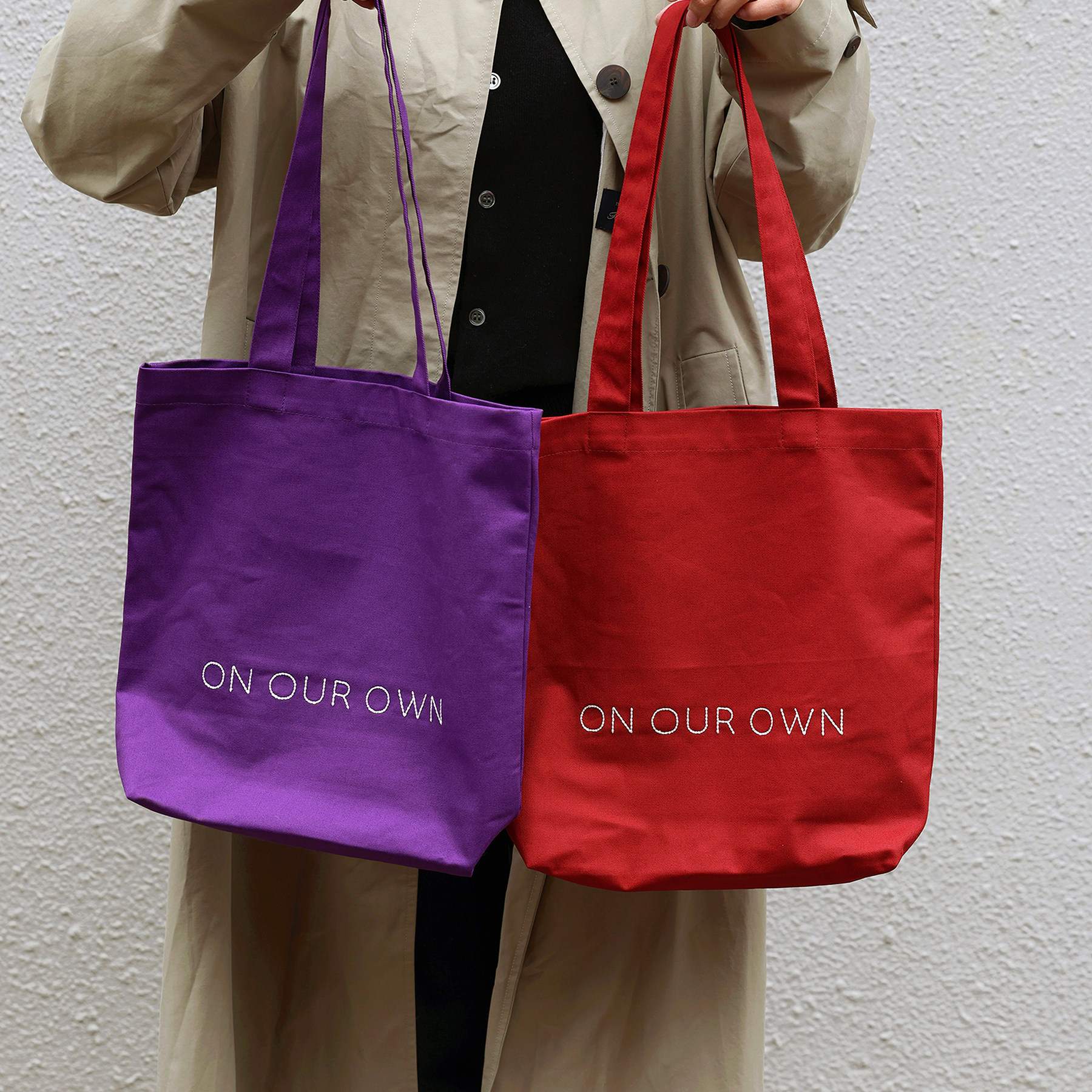 On Our Own原创 桔梗紫樱桃红纱卡棉刺绣托特包 精致帆布包袋百搭,淘宝优惠券,粉丝福利购,淘宝优惠卷