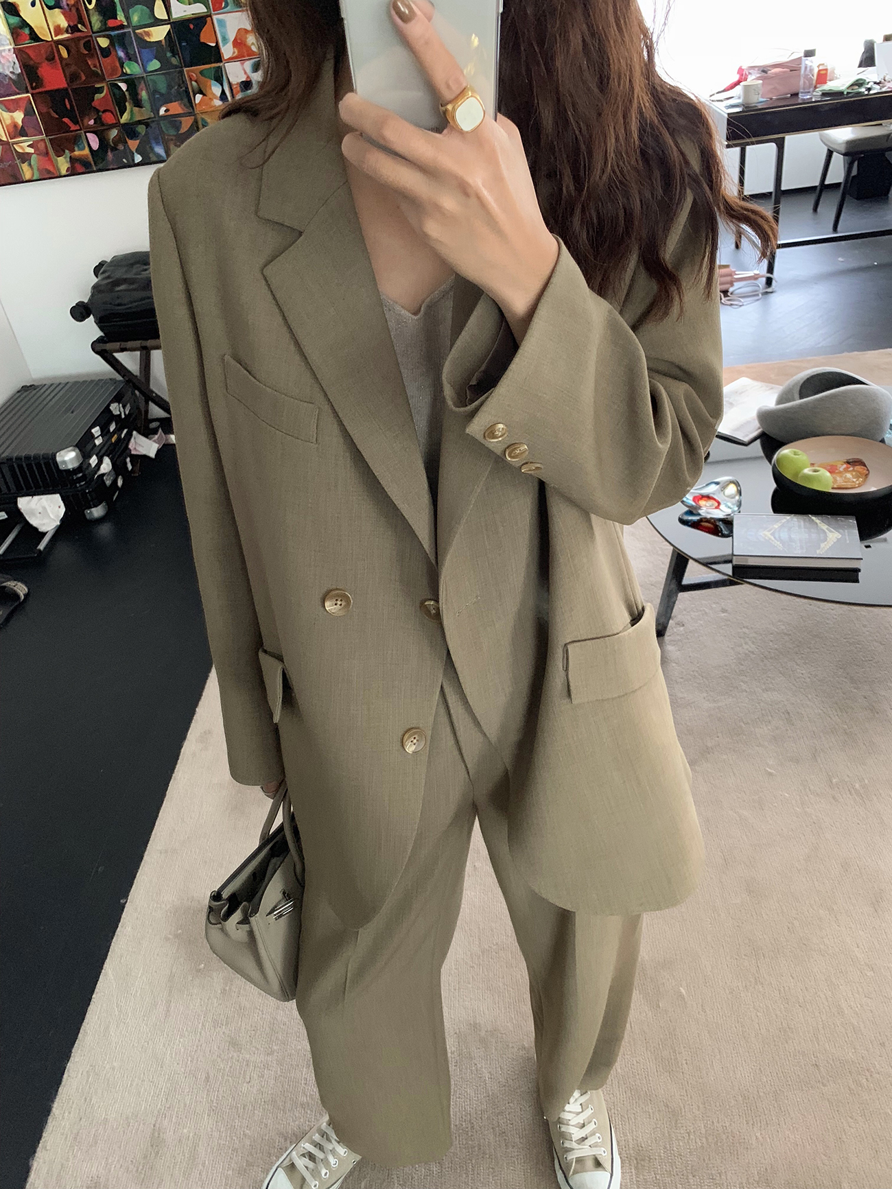 西装外套女春秋 垂感高腰阔腿裤 正暗纹套装 chao 时髦 ANNA ASM 西装外套女春秋 垂感高腰阔腿裤 正暗纹套装 chao 时髦 ANNA ASM