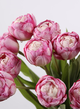 仿真花复古焦边郁金香家居婚庆工程装饰花束客厅餐厅摆件假花材