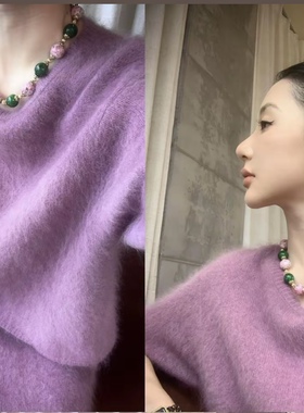 【桃雾】法式复古中古项链耳环百搭简约气质优雅紫色饰品女轻奢
