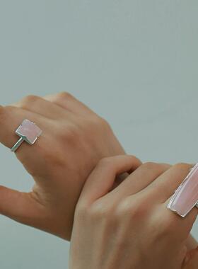 QURIOUSTONE【胡春杨余宇涵同款】天然粉水晶情诗方糖戒指925银