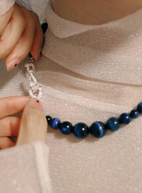 蛇骨S勾蓝虎眼石项链纯银锁骨链