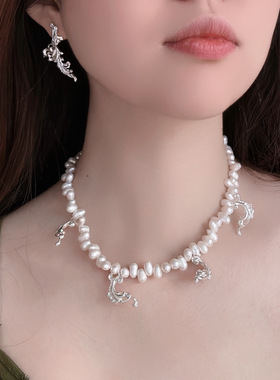 独立设计师巴洛克925珍珠锁骨链
