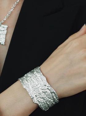 QuriouStone【何泓姗谭松韵同款】树纹手镯宽版925银开口可调节