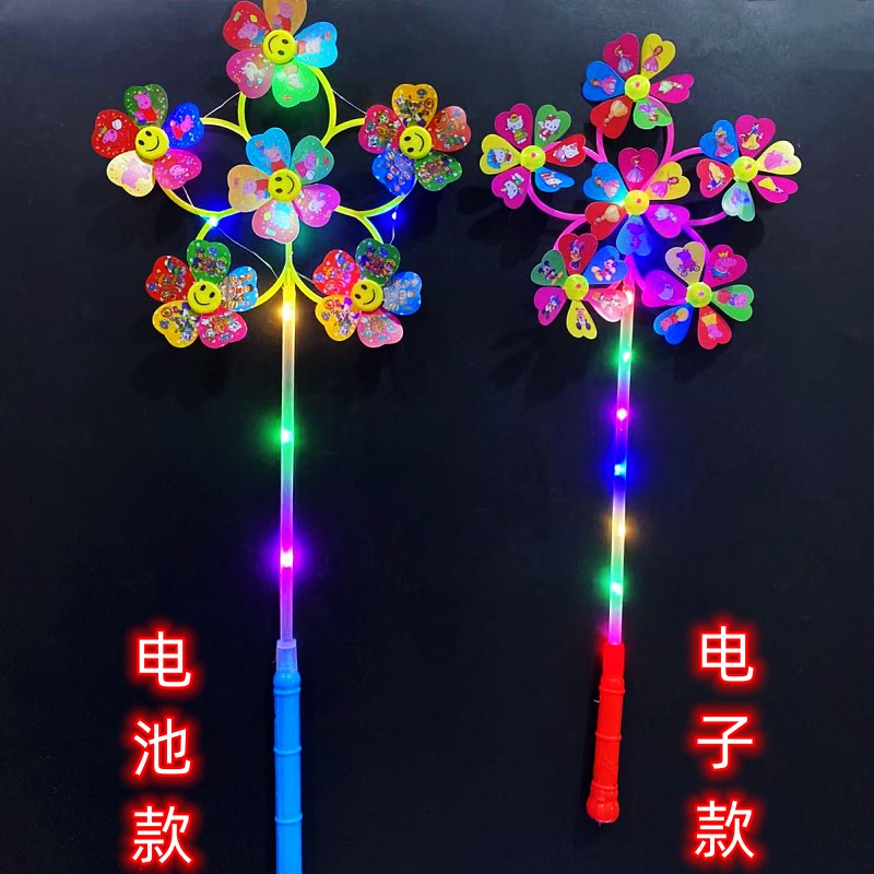新款发光镭射亮片卡通六轮风车儿童亲子户外玩具地推礼品夜市摆摊 - 图3