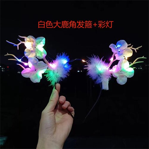 新款发光鹿角头箍网红羽毛麋鹿圣诞节头饰闪光发箍夜市玩具摆地摊 - 图1