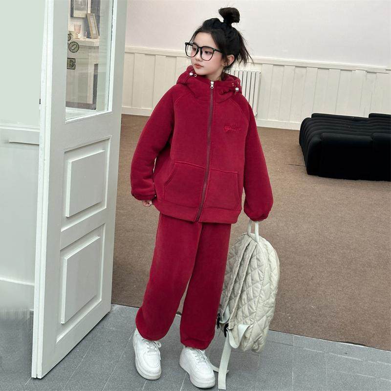 中大童冬加厚保暖连帽外套两件套女童加绒秋冬外穿套装家居服套装,淘宝优惠券,粉丝福利购,淘宝优惠卷
