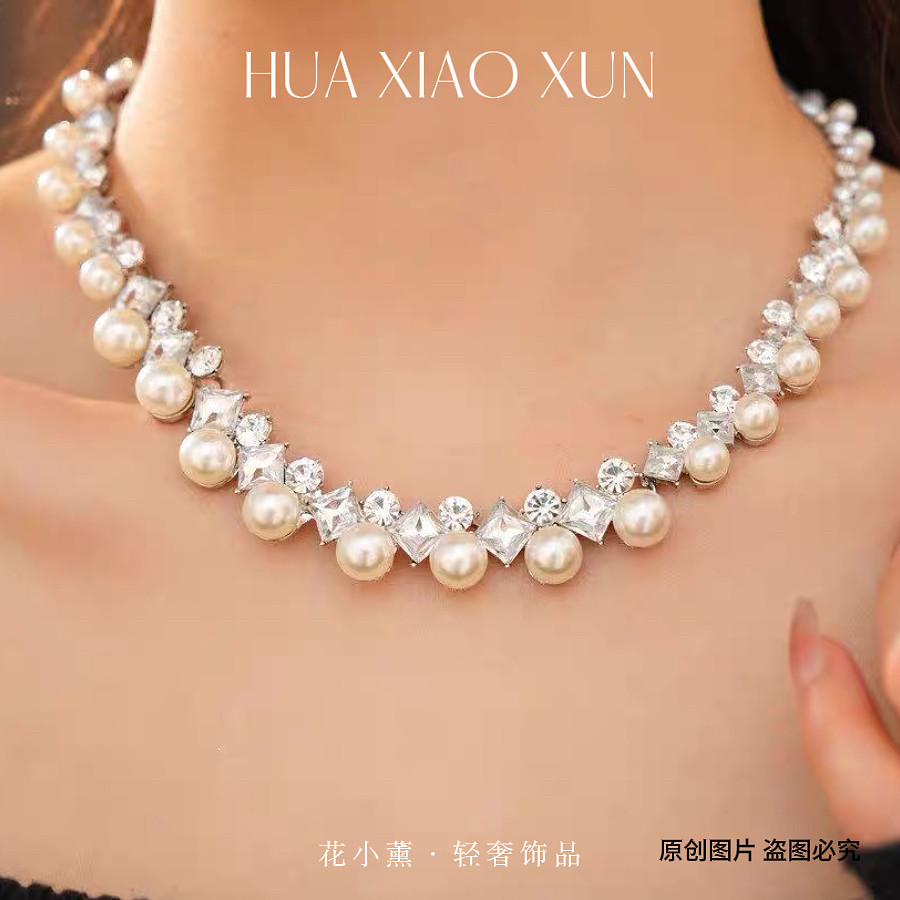 跨境热销爆款百搭婚礼仿珍珠项链耳环套装小众设计高级感套链女,淘宝优惠券,粉丝福利购,淘宝优惠卷