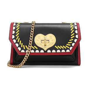 Bally/巴利黑色皮质印花爱心锁扣单肩包斜挎包腰包手拿包女包