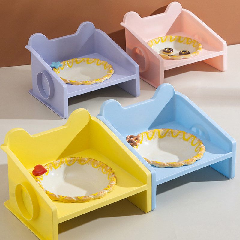 陶瓷猫碗方块架子 可爱浮雕碗立体配件猫喂水盘 防打翻宠物食粮碗,淘宝优惠券,粉丝福利购,淘宝优惠卷