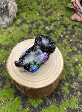 原创手绘夜色蔷薇工艺饰品件5cm檀木国风纯手工绘画孤品创意摆件