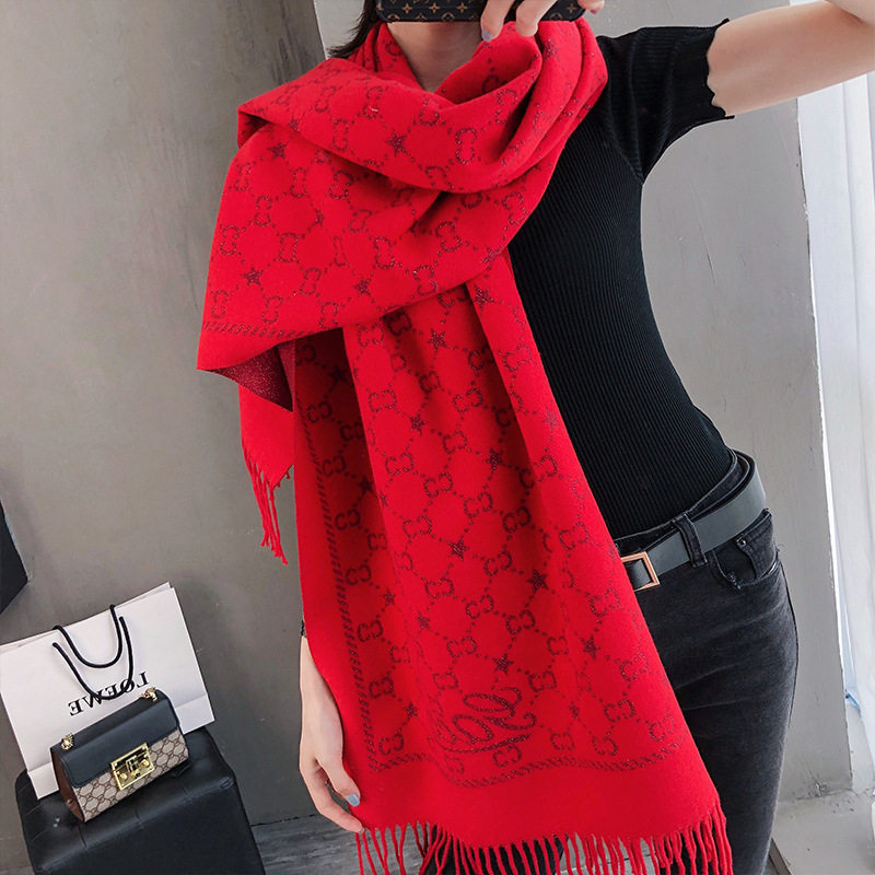 围巾2025印花长款羊绒围巾女秋冬季加厚保暖围脖披肩字母流苏情侣,淘宝优惠券,粉丝福利购,淘宝优惠卷