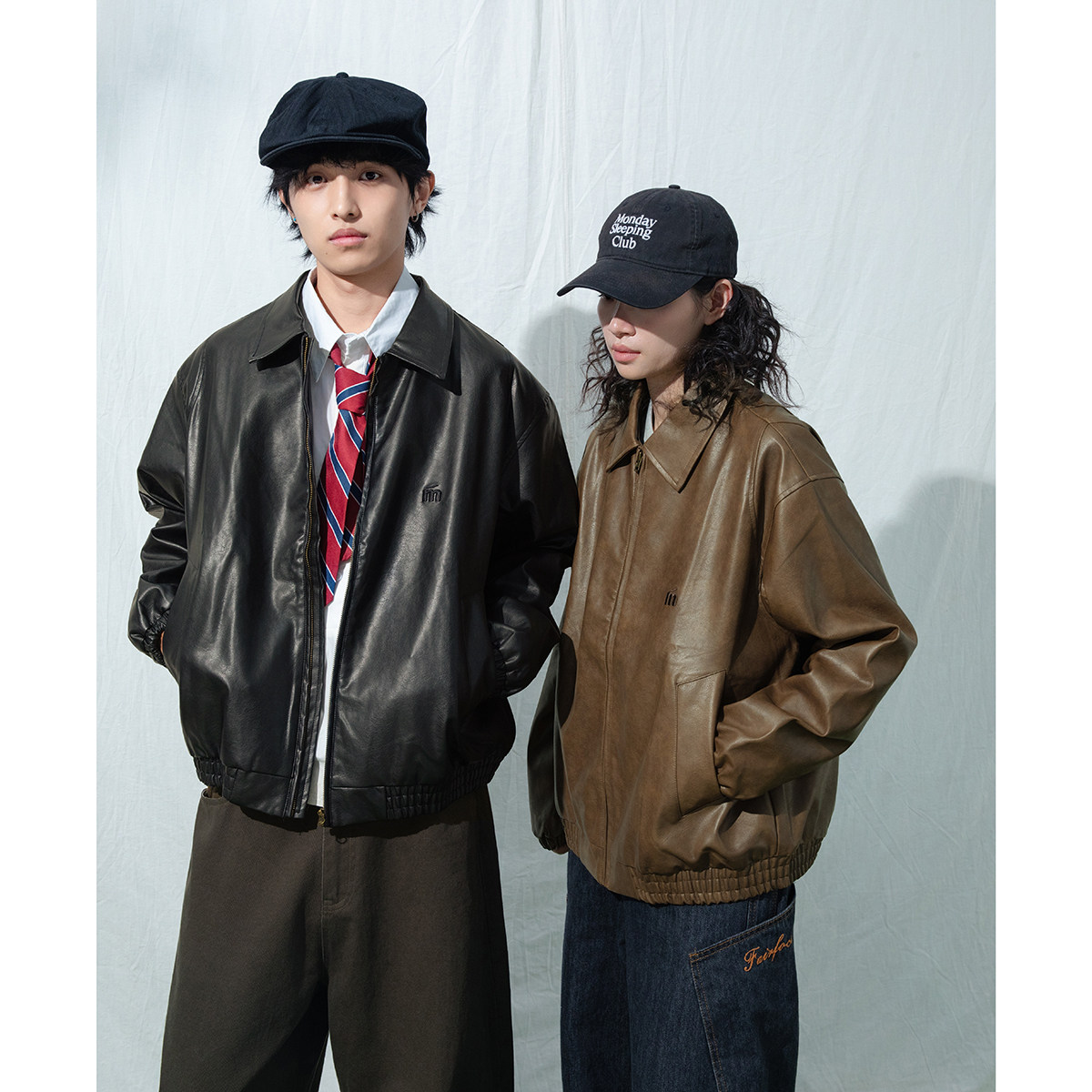 Mentmate 25AW 小众花绒水洗做旧复古皮衣夹克 男女中性外套秋冬,淘宝优惠券,粉丝福利购,淘宝优惠卷