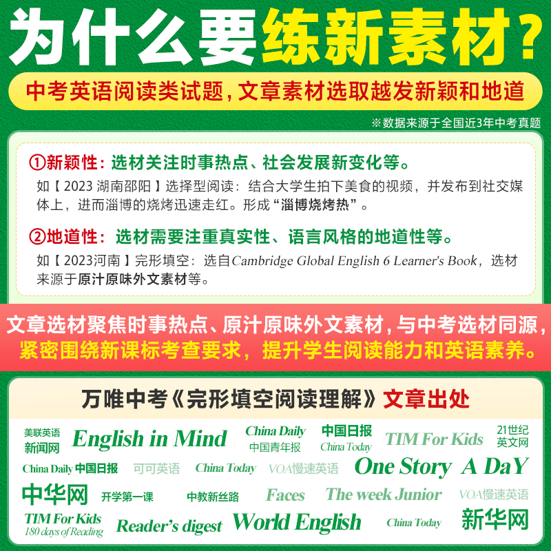 2025万唯中考英语完形填空阅读理解【提升版】专项训练七八九年级初中英语完型与阅读组合初一初二初三语法词汇万维教育 - 图1