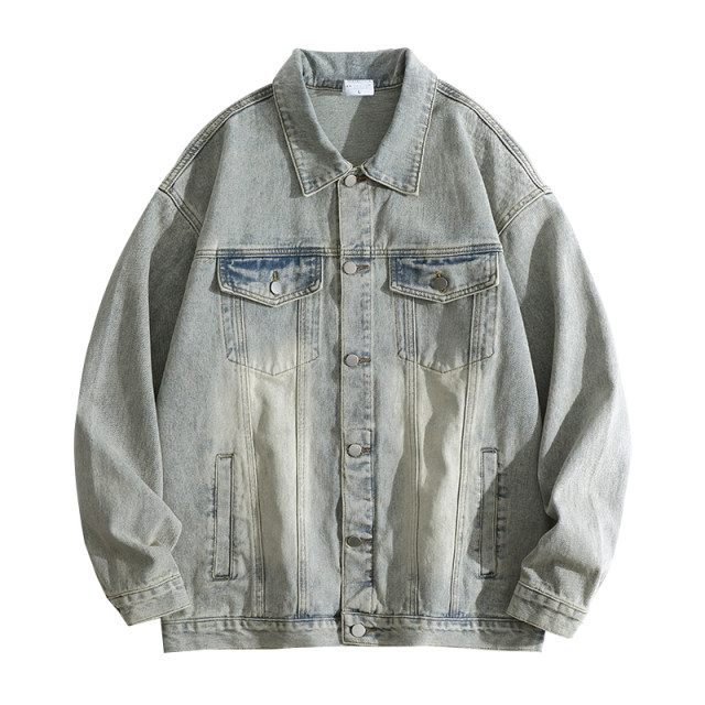 Wukong's trendy brand retro distressed washed denim jacket for men and women Instagram street loose couple versatile jacket