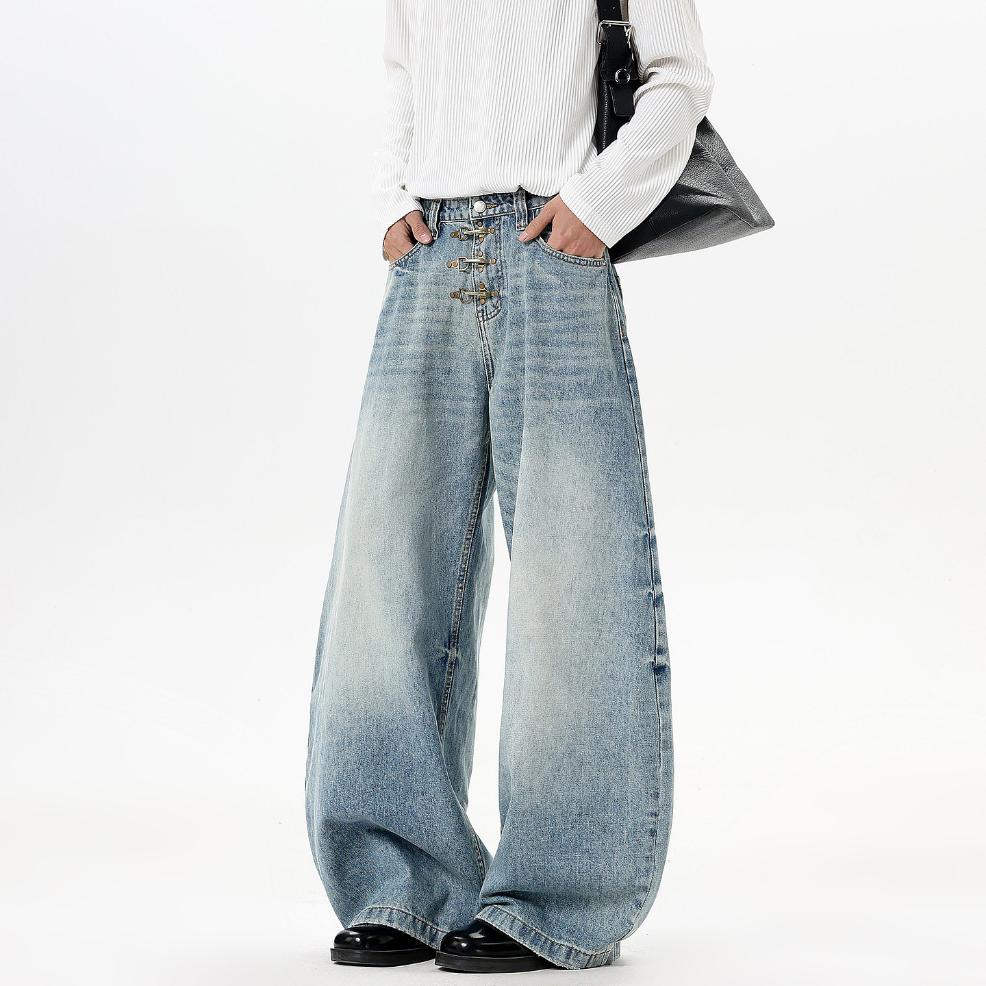 悟空有货潮牌美式飞机扣水洗弯刀牛仔裤男女复古宽松潮流阔腿长裤,淘宝优惠券,粉丝福利购,淘宝优惠卷