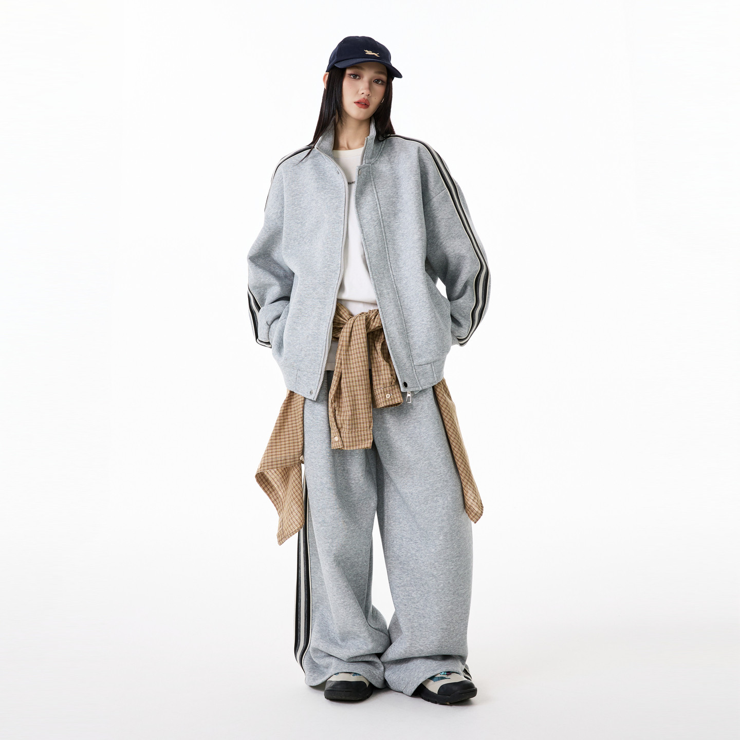 悟空有货复古条纹运动休闲套装男女秋季潮牌宽松情侣装百搭两件套,淘宝优惠券,粉丝福利购,淘宝优惠卷