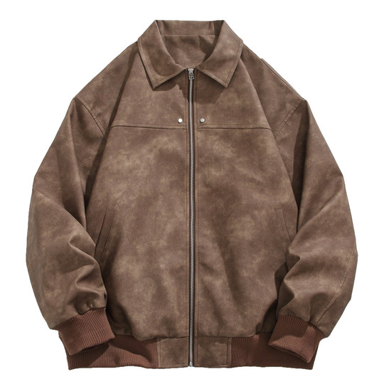 American vintage brown lapel leather jacket