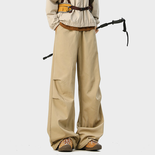 悟空有货冬季复古褶皱加绒加厚直筒伞兵裤男潮牌宽松保暖休闲长裤 - 图3