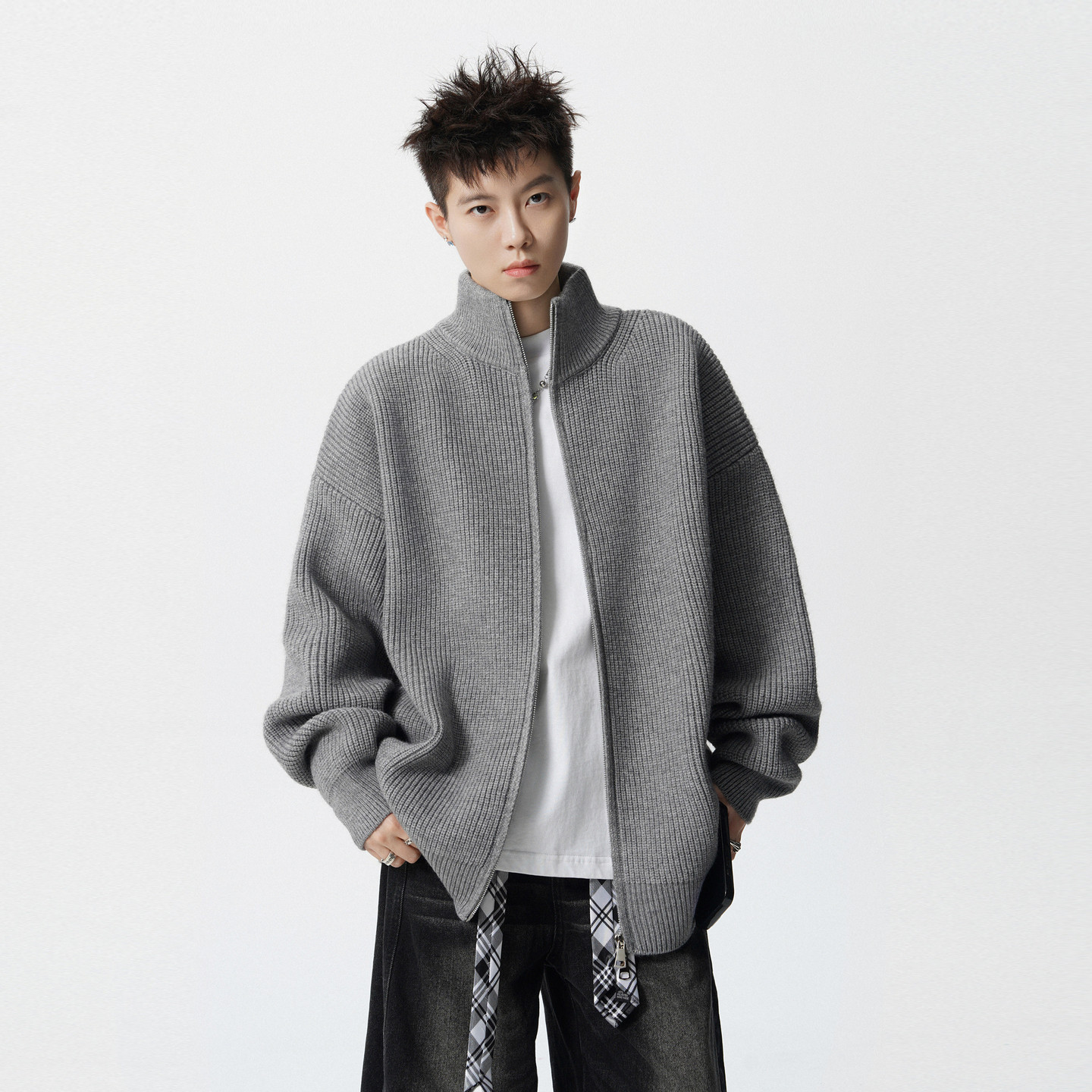 悟空有货潮牌美式复古重磅开衫立领毛衣男秋季宽松情侣针织衫外套,淘宝优惠券,粉丝福利购,淘宝优惠卷