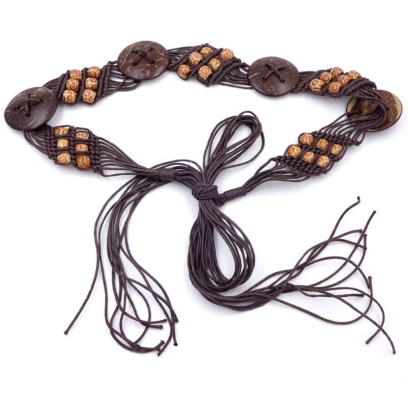 Bohemian waxed rope braided belt for women