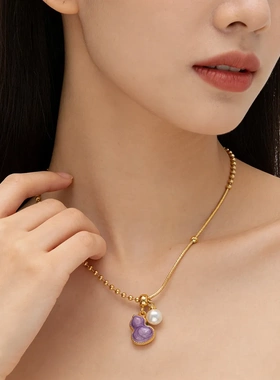 珐琅珠光紫母贝双面葫芦吊坠项链女爆款颈链新款锁骨链