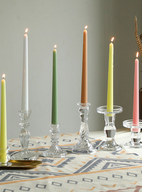 欧式莫兰迪色锥形长杆香薰蜡烛婚礼伴手礼宴会烛光晚餐家居摆件