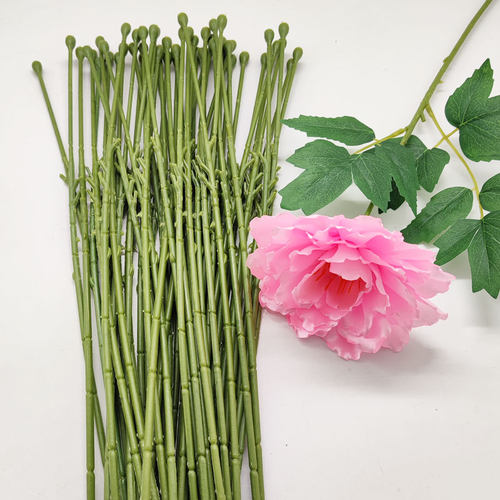 40cm丝带牡丹花手工丝网牡丹花花杆手工diy铁丝高仿真花杆花枝 - 图1