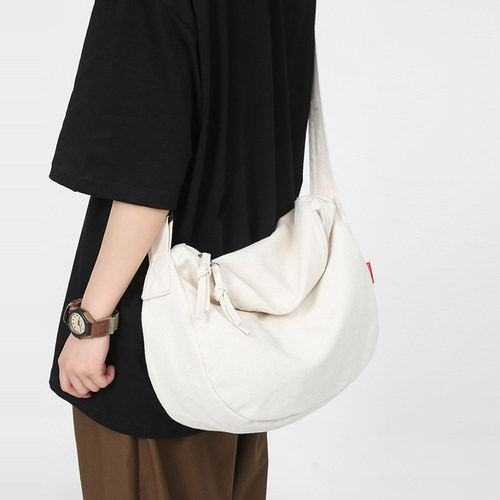 帆布包女饺子包新款大容量日系通勤大学生上课托特红色单肩斜挎包 - 图0