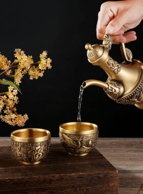 纯黄铜龙凤呈祥酒壶铜摆件家居铜器百福缸铜工艺品餐厅酒壶装饰品