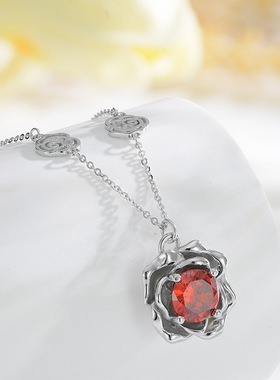 真爱玫瑰项链女s925纯银轻奢锆石玫瑰花吊坠颈链感浪漫锁骨链