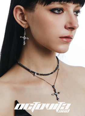 OCTO VITA原创设计锁骨链 神祈暗夜十字架串珠双层拼接古早项链