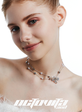 甜美珍珠花朵双层锁骨链